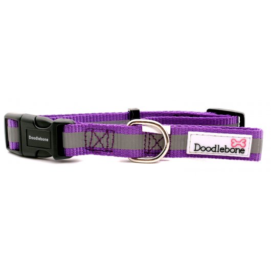 Doodlebone Bold Reflective Dog Collar Purple Size XL RRP £12.99 CLEARANCE XL £7.99